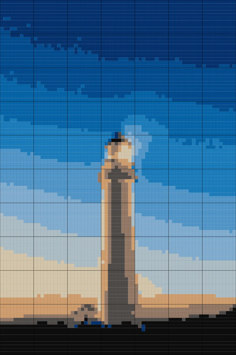 Cross stitch chart of the lighthouse, 70 stitches wide with 12 colours